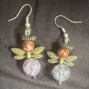 Elegant Brown  and a splash of Purple  Angel Wing Earrings
